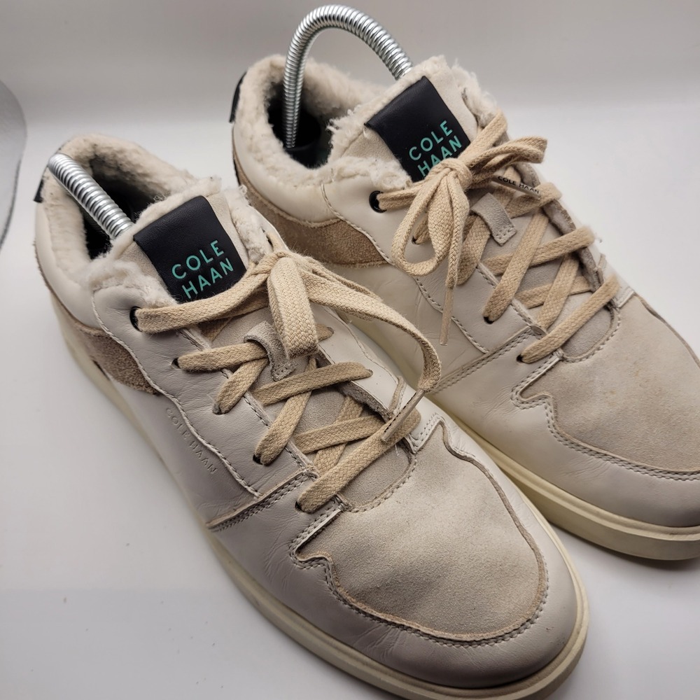 Cole Haan Grand Croscourt Women 8.5 Beige Leather Suede Shearling Sneaker W24245
